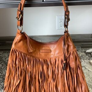 Frye Heidi fringe cognac leather bohemian western hobo  bag new w/ dust bag